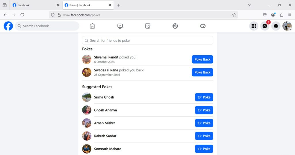 Facebook Pokes page